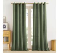 PONY DANCE Linen Curtains 84 Inch Drop, Farmhouse Charmed Eyelet Top Curtains with Hemp Texture Voile Semi Sheer Panels Privacy Protected for Bedroom/Living Room, 55x84-Inch, Set of 2, Forest Green