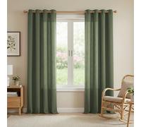 PONY DANCE Linen Curtains 90 Drop, Country - Style Curtains with Linen Eyelet Top Office Rustic Privacy Semi Sheer Panels Light Filtering for Bedroom/Dining Room, 55x90-Inch, Set of 2, Forest Green