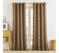 PONY DANCE Linen Curtains 90 Drop Pair, Farmhouse-Charmed Curtains Semi Sheer Curtains Eyelet Top Privacy Protected Window Treatment Panels for Bedroom/Living Room, 55x90-Inch, Set of 2, Golden Brown