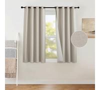 PONY DANCE Linen Curtains for Bedroom - Boho Blackout Short Curtains with Bronze Rings Eyelet, Privacy Thermal Insulated Window Treatments for Living Room, Drapes 2 Panels, 46 Wide x 54 Drop, Angola