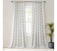 PONY DANCE Linen Curtains Linen Blend Starburst Diamond Printed Cotton Organic Privacy Drapes Back Tab with Light Filtering for Bedroom Living Room, Natural, W132 x L220 cm, 2 Panels