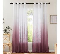 PONY DANCE Living Room Voile Curtains Linen Look Set of 2 H 260 x W 140 cm Colour Gradient Curtains with Eyelets for Sunlight Filters and Living Room Decorative Curtain Semi-Transparent, Wine Red