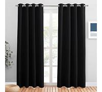 PONY DANCE Long Blackout Curtain with Eyelet - Thermal Insulated Room Darkening Privacy Curtains & Drapes for Living Room Large Panels for Door, Set of 2, 55 Inch Wide by 87 Inch Drop, Black