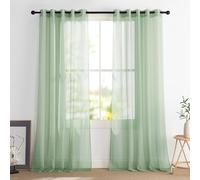 PONY DANCE Mint Green Voile Curtains 90 Drop Pair, Semi Transparent Sheer Curtains for Bedroom/Living Room/Patio Door Super Soft Privacy Protected Window Treatment Eyelet, Set of 2, 54 x 90 inches