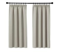 PONY DANCE Natural Thermal Insulated Curtains for Home Decor - Short Pencil Pleat Energy Saving Privacy Curtains & Drapes with Hooks W46 X L36 Soundproof for Bedroom, Kitchen, 2 Panels