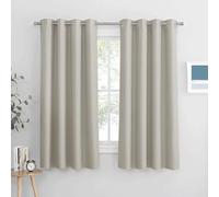 PONY DANCE Natural Thermal Insulated Short Curtains 54 Drop Bedroom Energy Saving Curtains with Eyelet Balance Temperature Panels for Kitchen/Living Room, W52 X L63, 1 Pair, Natural