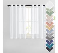 PONY DANCE Net Curtain - Window Decoration Net Curtains Panels White Linen Effect with Eyelets Elegant Vintage for Kitchen, Office & Hotel, 140 cm L x 145 H, Pack of 2