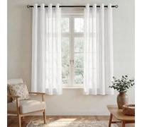 PONY DANCE Net Curtains for Windows 54 drop - Semi Translucent White Linen Voile Curtains for Kitchen/Living Room Privacy Protect Sheer Panels Home Decoration Window Treatments, White, 52 x 54 inches
