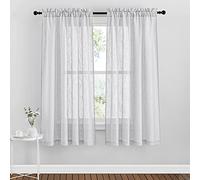 PONY DANCE Net Curtains for Windows - Short Thick Window Grey Voile Curtains with Semi Transparent Slot Top Curtain Light Filter for Kitchen, 2 Pieces, W 52 x L 63 inch, Light Grey
