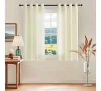 PONY DANCE Non-See-Through Net Curtains for Windows 54 Drop Pair - Cat Proof Voile Curtains with Eyelet Top with Elegant Smooth Texture Look for Kitchen/Living Room, Set of 2, 52 Inch Wide, Beige