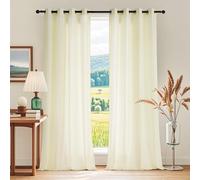 PONY DANCE Non-See-Through Voile Curtains - 52 x 90 Inches Bedroom Super Soft Cat Proof Net Curtains, White Sheer Panels for Living Room/Bedroom Privacy Protection, Set of 2, Beige