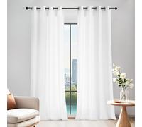 PONY DANCE Non-See-Through Voile Curtains - 52 x 96 Inches Extra Long Super Soft Translucent Bedroom Net Curtains, Cat Proof Sheer Panels for Living Room/Bedroom Privacy Protection, Set of 2, White
