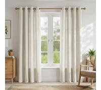 PONY DANCE Off - White Linen Curtains 84 Inch Drop, Farmhouse-Charmed Bedroom Curtains with Eyelet Top Light Filtering Privacy Protected Window Treatments for Room Divider, 55x84-Inch, Set of 2