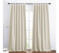 PONY DANCE Opaque Loop Curtains for the Living Room, Opaque Blackout Curtains for the Children's Room, Set of 2, H 245 x W 140 cm, Light Beige