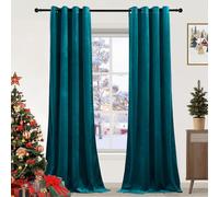 PONY DANCE Peacock Blue Velvet Curtains 84 Drop Pair - Blackout Curtains Eyelet Top Thermal Insulated Velvet Panels for Living Room/Bedroom Elegant Home Decor Window Treatments, 52x84 Inches, 2 Panels