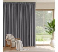 PONY DANCE Pencil Pleat Extra Wide Long Curtain - Blackout Thermal Insulated Curtain & Drape for Bedroom Hotel Room Divider 110 x 102 Inch Light Blocking Energy Saving Panel, 1 Piece, Grey