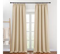 PONY DANCE Pencil Pleat Thermal Curtains - Beige Soft Energy Saving Privacy Soundproof Curtain Home Decoration Light Filtering Drapes for Bedroom, 2 Panels, W46 X L90 Inch, Biscotti Beige