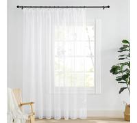 PONY DANCE Room Divider Net Curtain 300x245 inches - Single Panel Pencil Pleat Semi Transparent Voile Sheer Panel, Light Filtering & Privacy Lightweight Curtain, 1 Panel, White