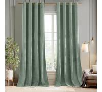 PONY DANCE Sage Green Velvet Curtains 52x84 Inches - Thermal Insulated Room Darkening Eyelet Top Blackout Curtains Home Decor Window Treatment for Living Room/Bedroom, Luxury Velvet Panels Set of 2