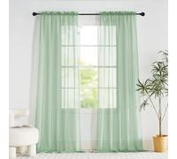 PONY DANCE Sage Green Window Net Curtains 60x90 Inches - Slot Top Super Soft Voile Curtains Light Filtering Semi Transparent Sheer Panels for Bedroom/Living Room/Kitchen Privacy Protection, 2 Panels
