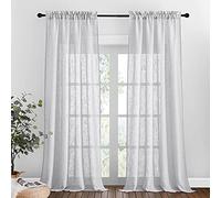 PONY DANCE Sheer Curtains for Living Room - 95 inch Long Voile Curtain Window Net Curtain Privacy Net Curtains for Windows with Slot Top Design, 2 PCs, 52 inch Wide by 95 inch Long, Light Grey