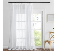 PONY DANCE Sheer Linen Look Curtain Pencil Pleat, 1 Panel W300 x L260 cm(W118 x 102 inch), White