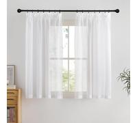 PONY DANCE Sheer Linen Look Curtains Pencil Pleat, 2 Panels W140 x L200 cm(W55 x L79 inch), White