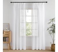 PONY DANCE Sheer Linen Look Curtains Pencil Pleat, 2 Panels W140 x L220 cm(W55 x L87 inch), White