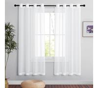 PONY DANCE Sheer Linen Look Curtains with Eyelet, 2 Panels W140 x L175 cm(W55 x L69 inch), White