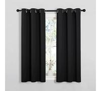 PONY DANCE Short Black Blackout Curtains With Eyelet for Bedroom, Thermal Room Darkening Privacy Curtains & Drapes for Nursery Kids，Soundsproof Light Blocking Drapes, W 34" x L 54", 2 Panels