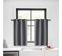PONY DANCE Short Blackout Curtains for Kitchen - Gray Thermal Insulated Sun Blocking Privacy Protection Curtains & Drapes for Bedroom Energy Saving Noise Reducing Panels, Set of 2, 42 x 36 Inch,Grey