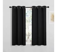 PONY DANCE Short Blackout Thermal Insulated Curtains for Bedroom Small Room Darkening Energy Saving Privacy Curtains & Drapes for Kitchen, W 34" x L 45", 2 Panels, Black