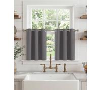 PONY DANCE Short Eyelet Blackout Curtains Grey, Thermal Insulated Room Darkening Drapes for Living Room & Home Office, Essential Energy Saving Privacy Set, 2 Panels W34 xL40