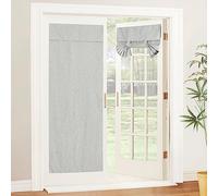PONY DANCE Silver Grey Linen Door Curtain, Portable French Door Curtains Tie Back No Drilling Full Blackout Patio Door Window Shades for Privacy, W26 x L69 inch, 1 PC