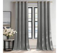 PONY DANCE Silver Grey Velvet Thermal Curtains - Eyelet Blackout Curtains 90 Drop Pair Luxury Drapes Elegant Home Decor Window Treatment for Living Room/Bedroom, 52x90 Inch