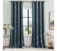 PONY DANCE Slate Blue Velvet Curtains 52x90 Inches - Eyelet Top Thermal Insulated Soundproof Blue Blackout Velvet Curtains for Living Room/Bedroom/Patio Door, Luxury Blackout Panels Set of 2