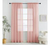 PONY DANCE Slot Top Net Curtains for Windows - Pink Voile Curtains 72 Drop Pair Light Filtering Semi Transparent Voile Sheer Panels for Living Room/Bedroom/Kitchen, Set of 2, 60 Inch Wide
