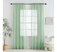 PONY DANCE Slot Top Net Curtains for Windows - Sage Green Voile Curtains 72 Drop Pair Light Filtering Semi Transparent Sheer Panels for Living Room/Bedroom/Kitchen, Set of 2, 60 Inch Wide