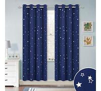 PONY DANCE Star Foil Printed Kids Curtains, Blue, 52x72 Inch