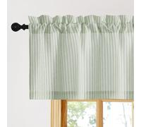 PONY DANCE Striped Window Valances White and Sage Green Farmhouse Design Window Treatment Decor Curtains Rod Pocket Valances for Kitchen/Living Room, 1 Panel, W90 x L45 cm