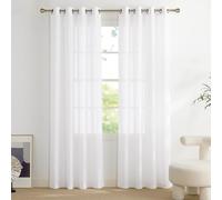 PONY DANCE Super Soft Linen Look Sheer Curtains - Voile Curtains for Windows 52 x 84 Inches for Living Room/Bedroom/French Door, Woven Eyelet Sheer Panels Semi Transparent Window Treatment, Set of 2