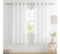 PONY DANCE Super Soft Linen Look Voile Curtains for Kitchen/Living Room, White Short Woven Sheer Panels with Elegant Eyelet Top, Set of 2, 52 x 54 Inches