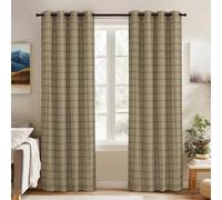 PONY DANCE Tartan Check Curtains 52x84 Inch 2 Panels Light Khaki Linen Blend Polyester Fabric Eyelet Farmhouse Cottage Style Living Room Bedroom