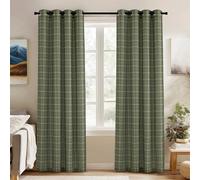 PONY DANCE Tartan Print Curtains 52x84 Inch 2 Panels Moss Green Linen Blend Polyester Fabric Eyelet Elegant Farmhouse Cottage Style Living Room Bedroom