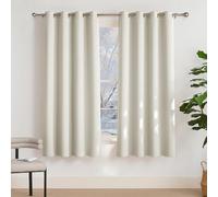 PONY DANCE Thermal Bedroom Curtains - Beige Short Energy Saving Curtains & Drapes for Living Room Kitchen Nursery Window Treatment for Home Decoration, 2 Panels, 55 x 69 Inch, Beige