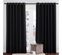 PONY DANCE Thermal Blackout Curtains, Black Eyelet Curtains for Living Room Light Blocking Energy Saving Drapes for Bedroom/Hotel/Cafeteria/Lounge, 2 Panels, W80 x L108 Inch