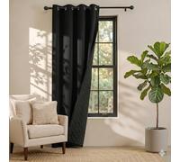 PONY DANCE Thermal Insulated Blackout Curtain 84 Inch Drop, Eyelet Top 100% Blackout with Ultrasonic Embossing Thick Thermal Door Curtain, Double Layer Windproof Door Panel, 52 inches Wide, Black