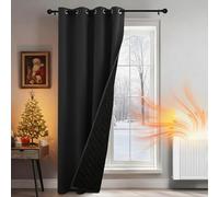 PONY DANCE Thermal Insulated Blackout Door Curtain, 2-Layers Cold Insulated 100% Blackout Curtain for Winter Heavy Duty, Windproof Thick Panel for Living Room/French Door, 52x90 inches, Black