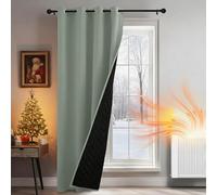 PONY DANCE Thermal Insulated Blackout Door Curtain, 2-Layers Extra Long Cold Insulated 100% Blackout Curtain, Windproof Thick Panel for Living Room/Front Door, 55x90 inches, Sage Green