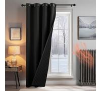 PONY DANCE Thermal Insulated Blackout Door Curtain, 2-Layers Extra Long Cold Insulated 100% Full Blackout Panel, Waterproof & Windproof Thick Thermal Curtain for French Door, 55x90 inches, Black
